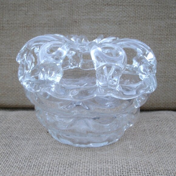 Vintage Art Glass Rose Bowl with Flower Frog - Picture 3 of 16